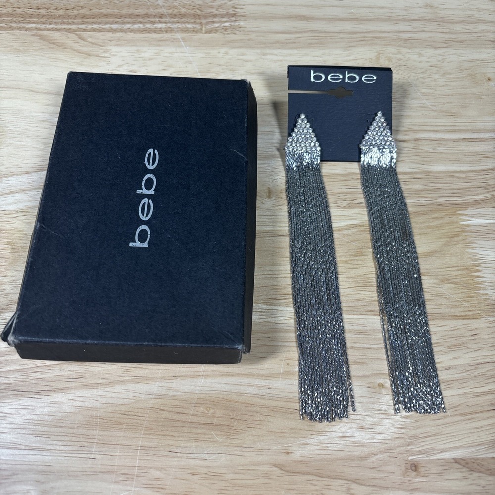 New Bebe Silver Triangle Long‎ Dangle Earrings
